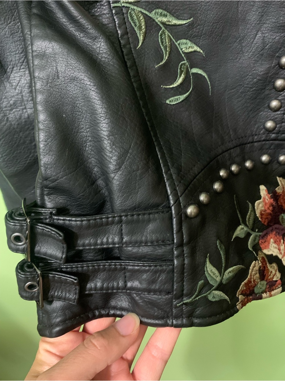 Blank NYC Black Leather Floral Studded Moto Jacket - Picture 9 of 13